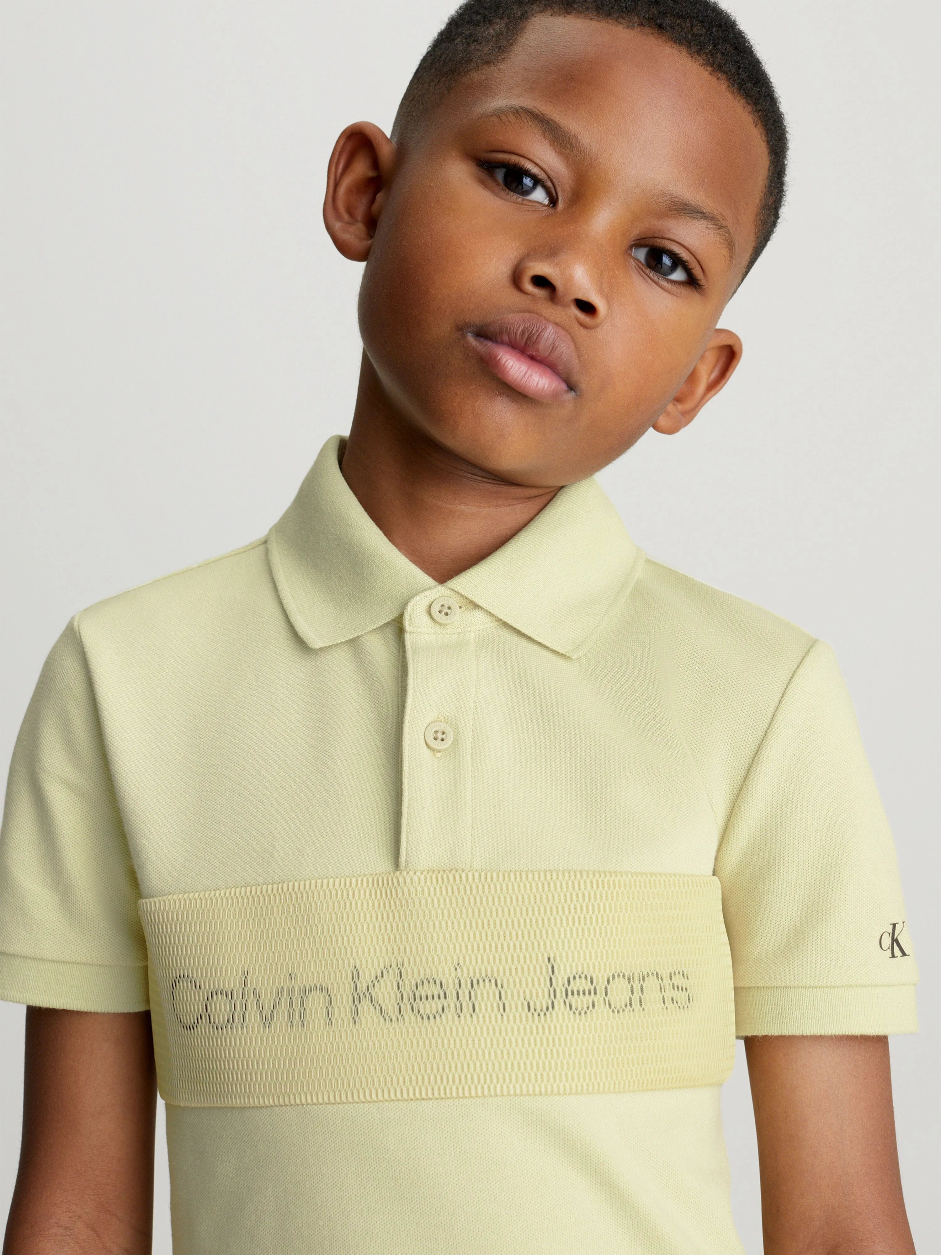 Calvin Klein Boys Layered Mesh Polo Shirt in Green