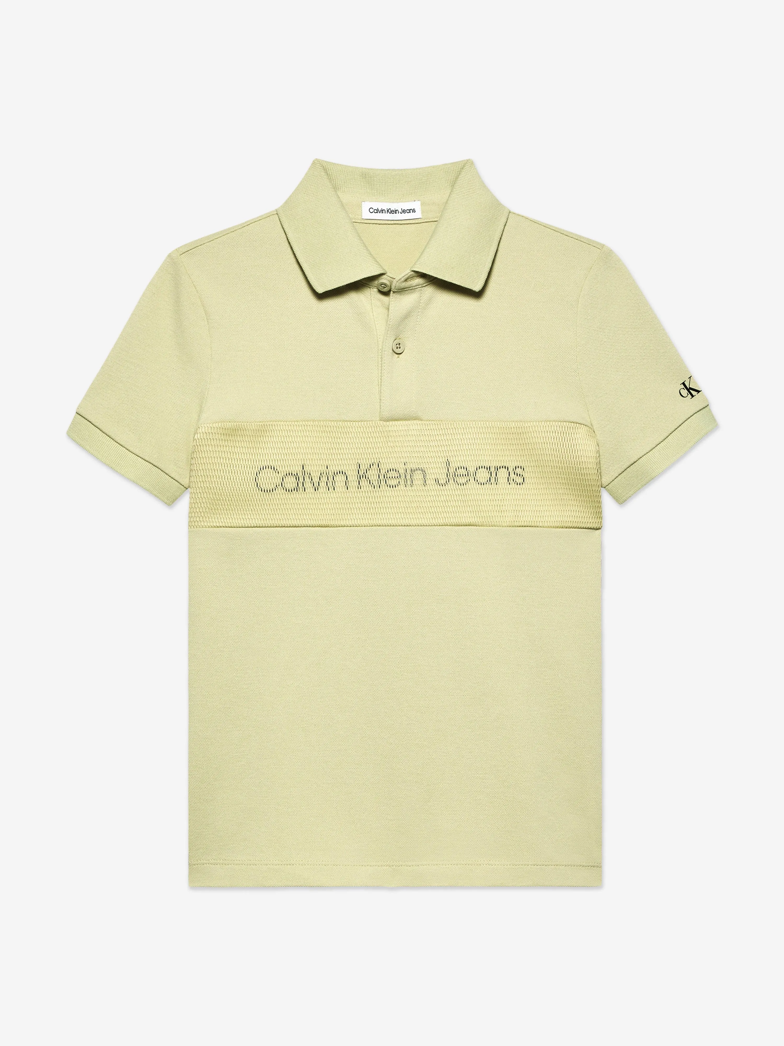 Calvin Klein Boys Layered Mesh Polo Shirt in Green