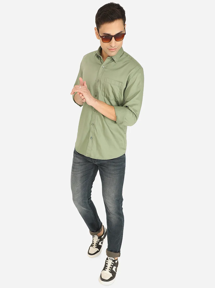 Celery Green Solid Smart Fit Casual Shirt | Greenfibre