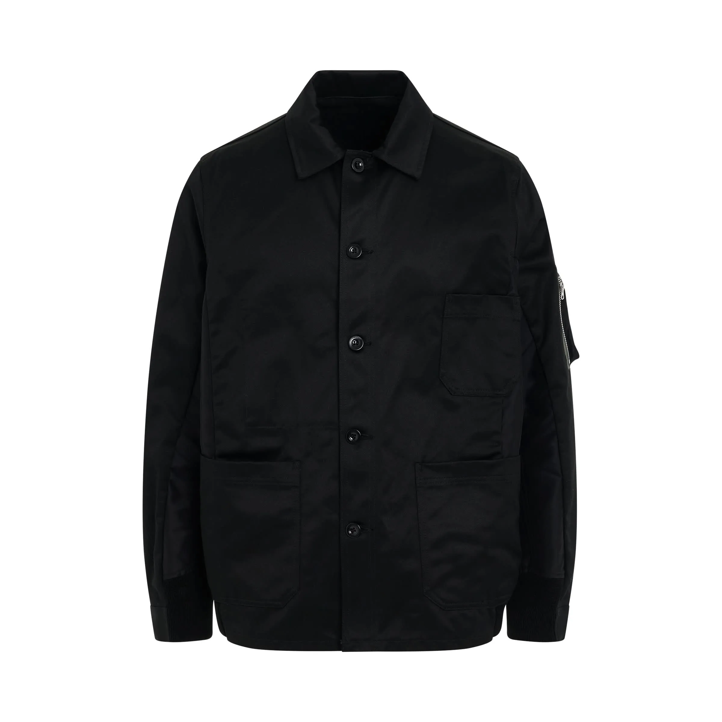 Cotton Chino x Nylon Twill Jacket in Black