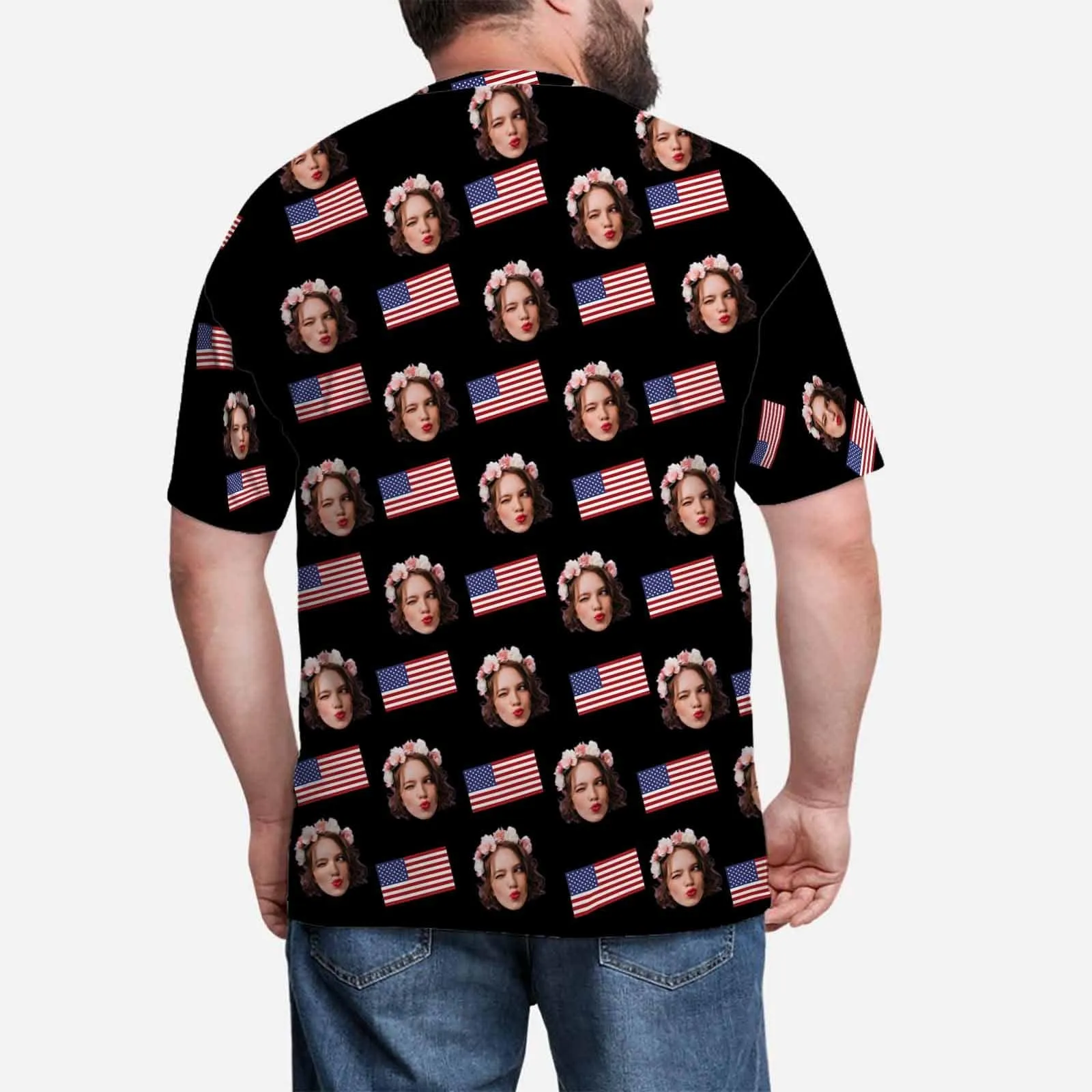 Custom Face Shirts American Flag Men's All Over Print T-shirt with Personalized Pictures for Independence Day