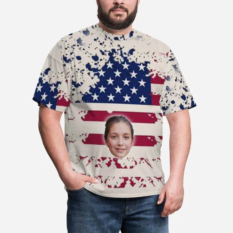 Custom Face Shirts with American Flag Men's All Over Print T-shirt Put Your Face on Tee for Him