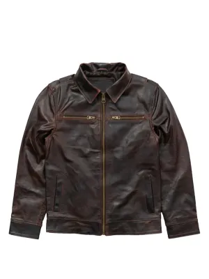 Dark Brown Shirt Style Biker Leather Jacket