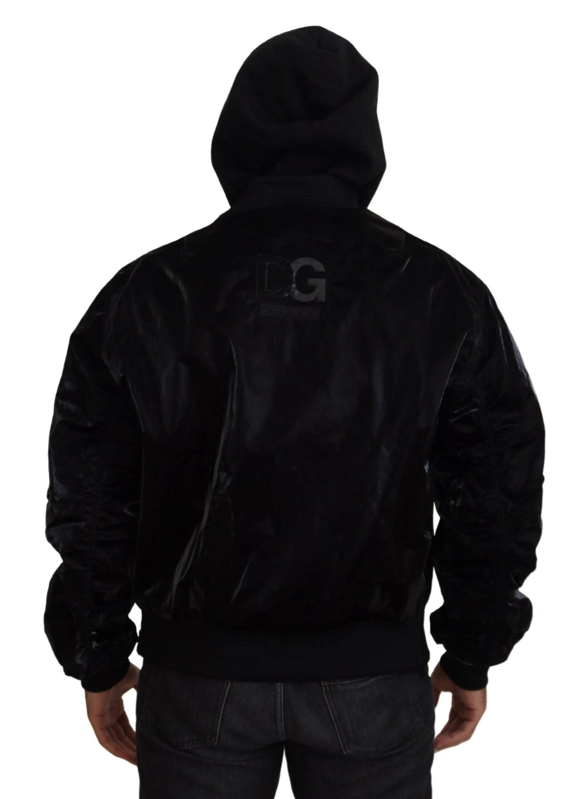 Dolce & Gabbana Black Nylon Hooded Full Zip Bomber Jacket