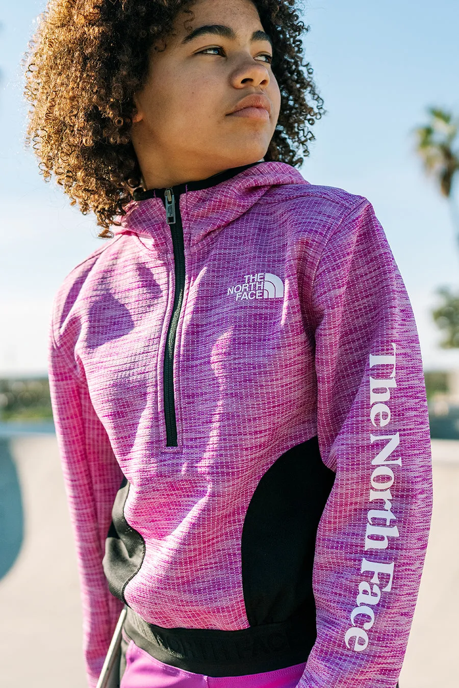 Girls Sports Hoodie North Face Gardenia Purple Cactus