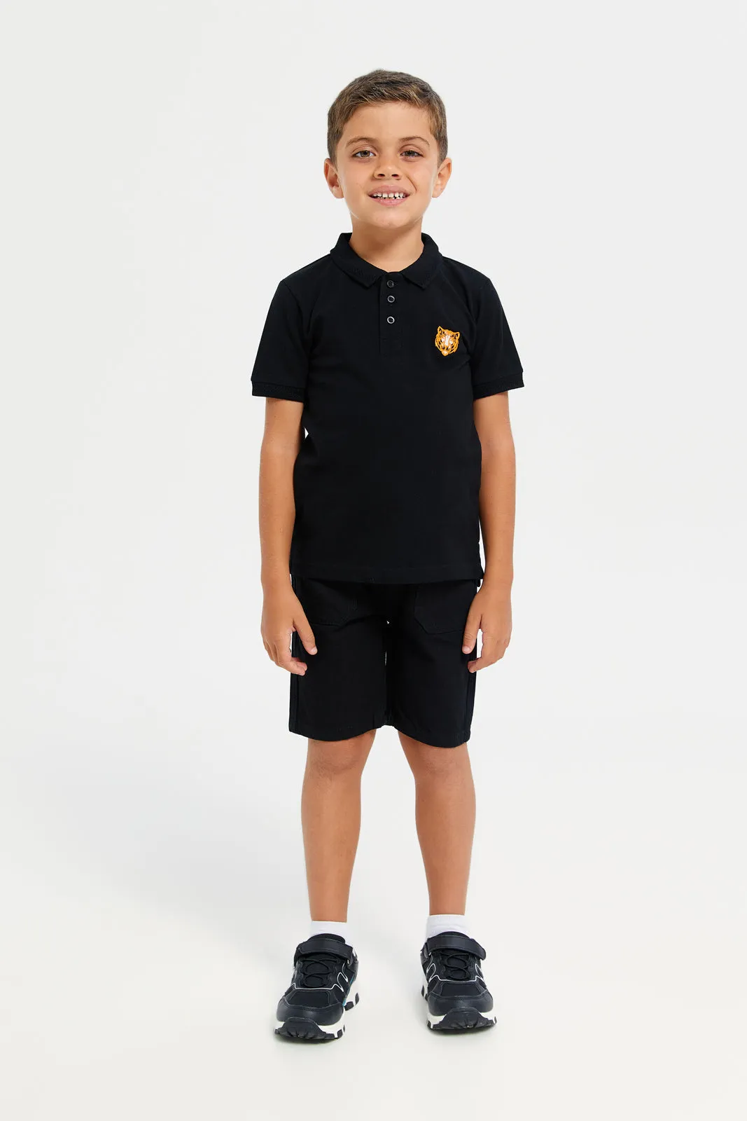 Junior Boys Black Basic Tipping Polo T-Shirt