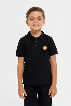 Junior Boys Black Basic Tipping Polo T-Shirt