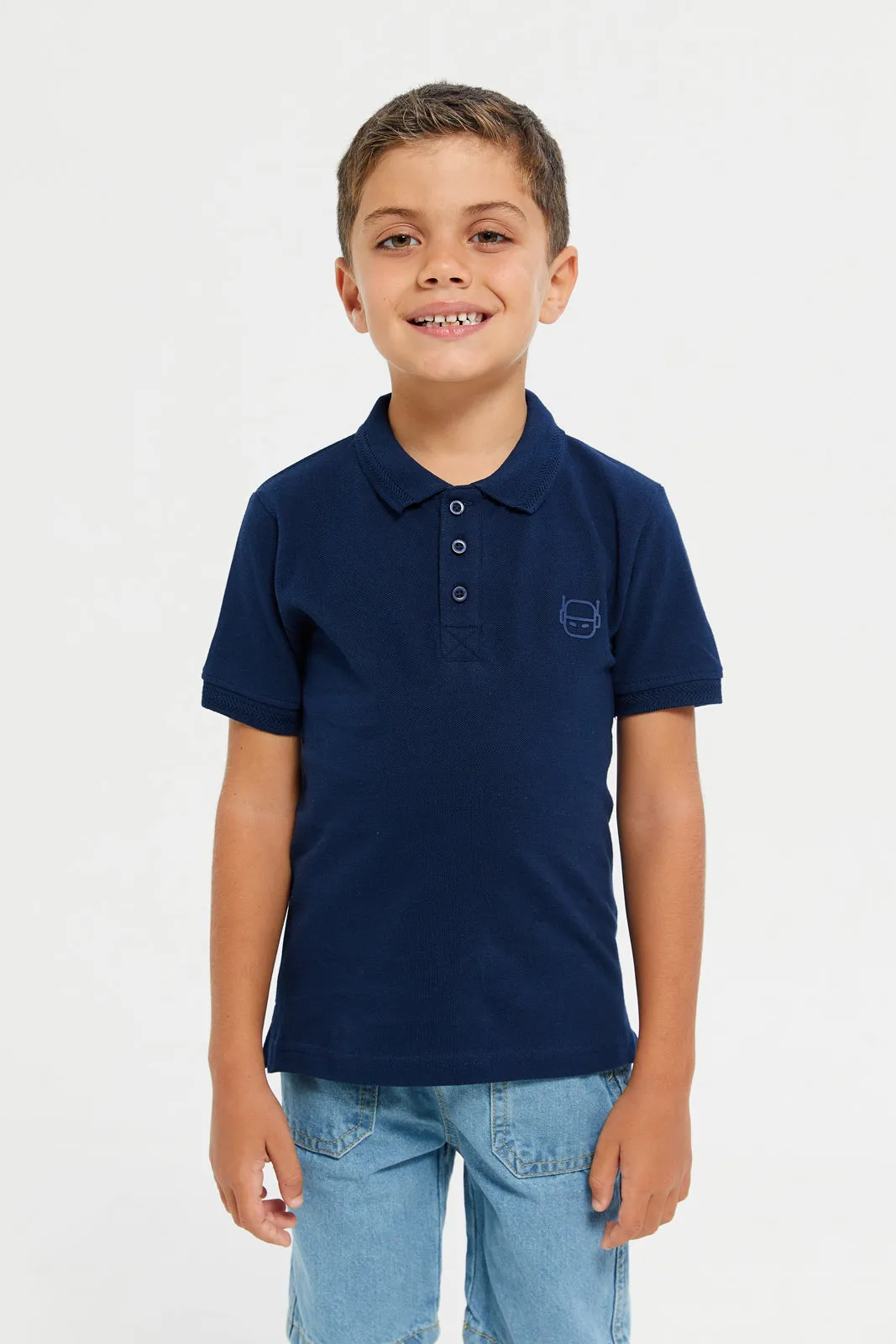 Junior Boys Navy Basic Tipping Polo T-Shirt