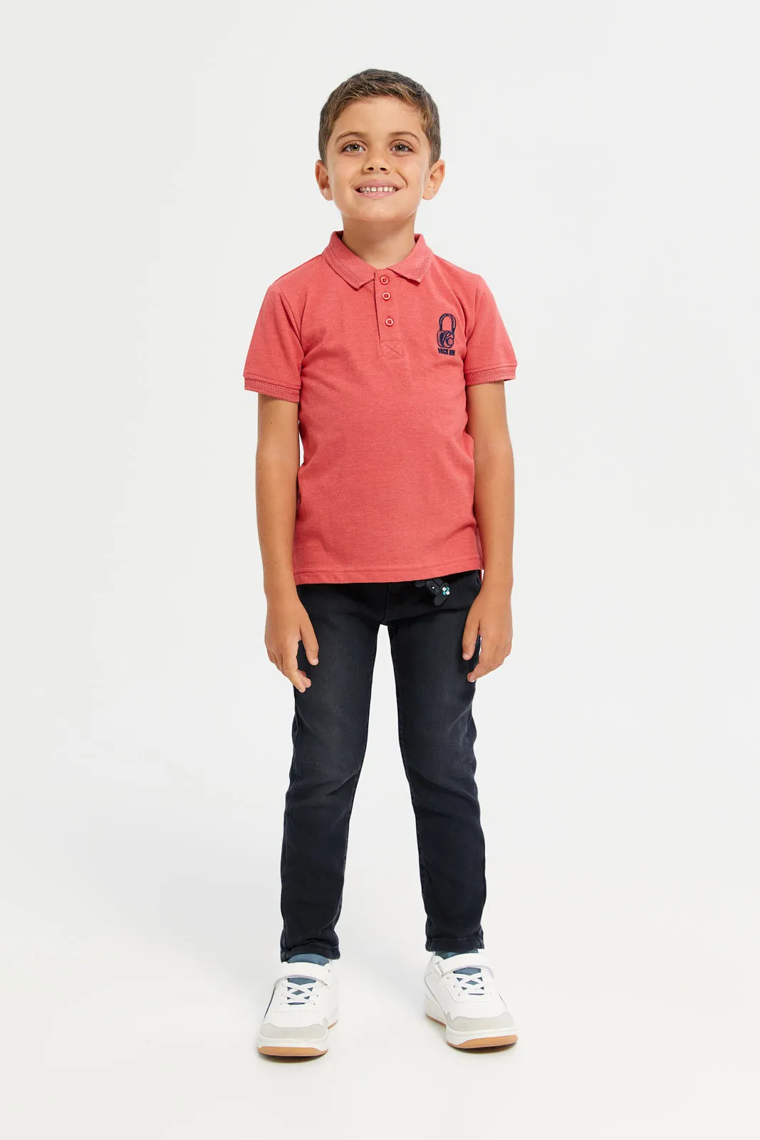 Junior Boys Pink Basic Tipping Polo T-Shirt