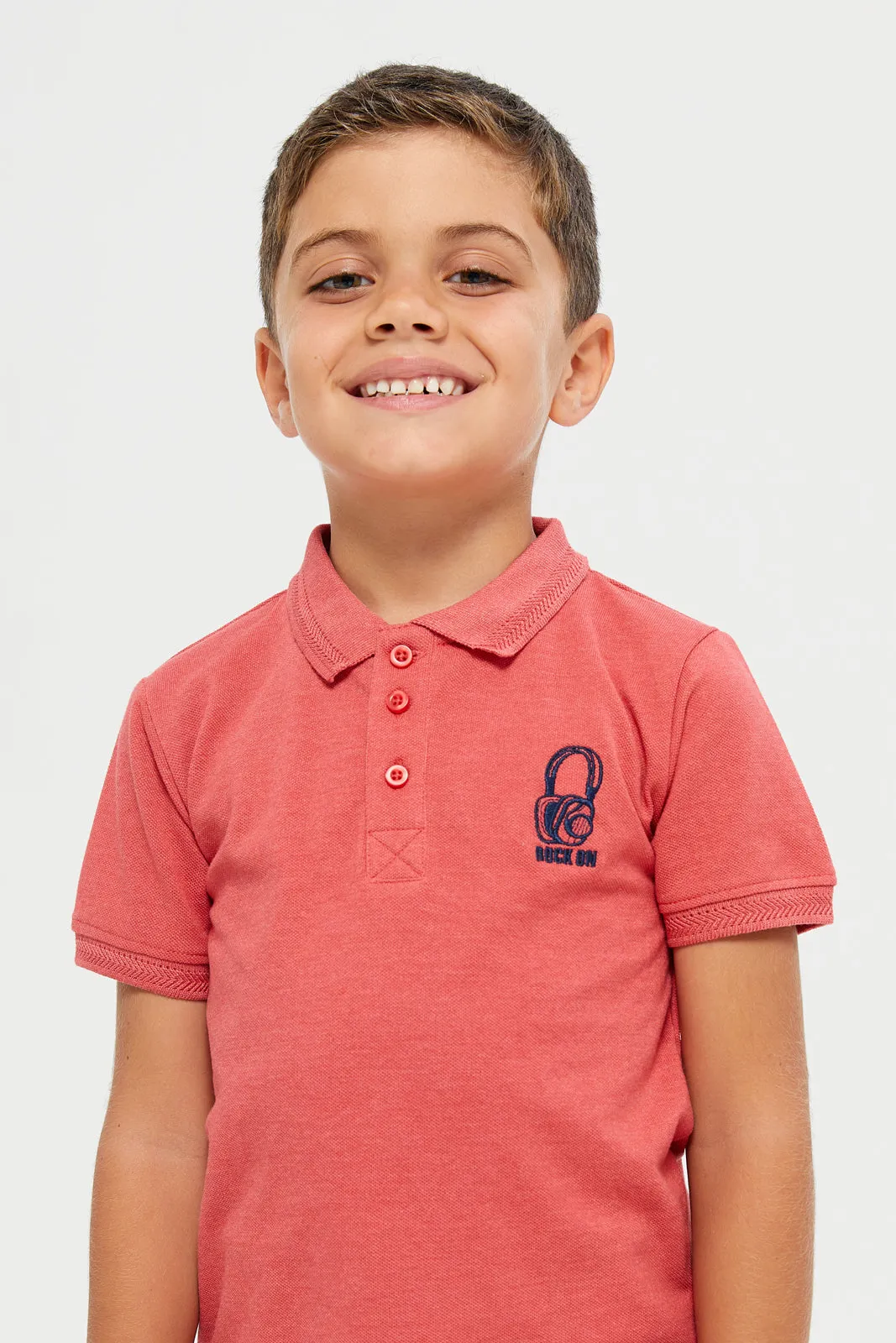 Junior Boys Pink Basic Tipping Polo T-Shirt