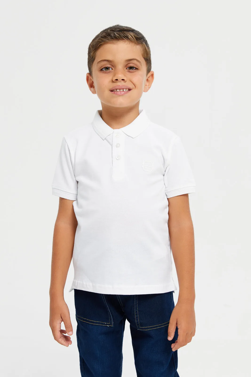 Junior Boys White Basic Tipping Polo T-Shirt