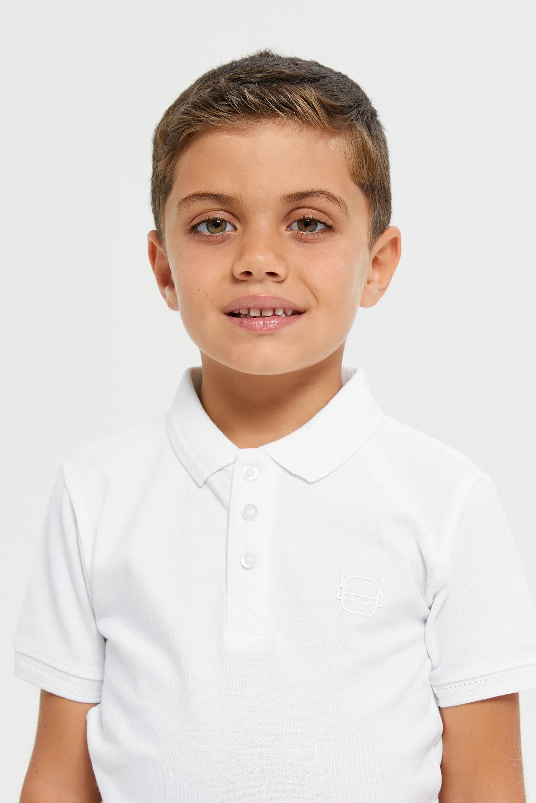 Junior Boys White Basic Tipping Polo T-Shirt