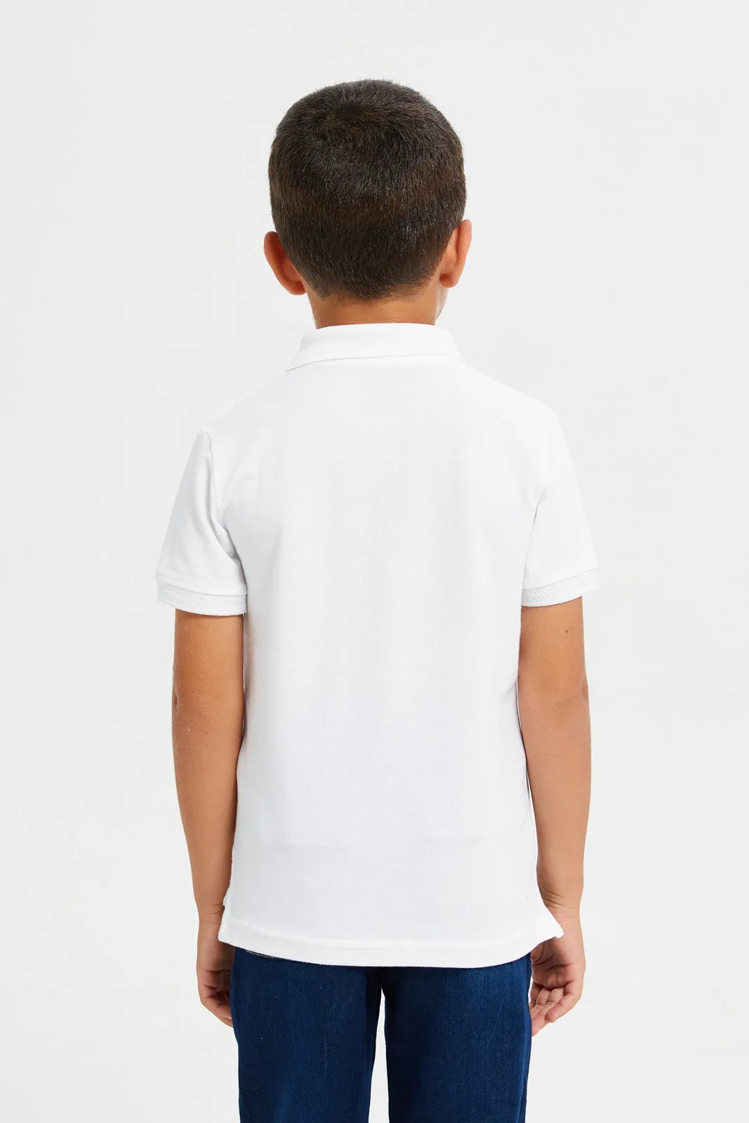 Junior Boys White Basic Tipping Polo T-Shirt