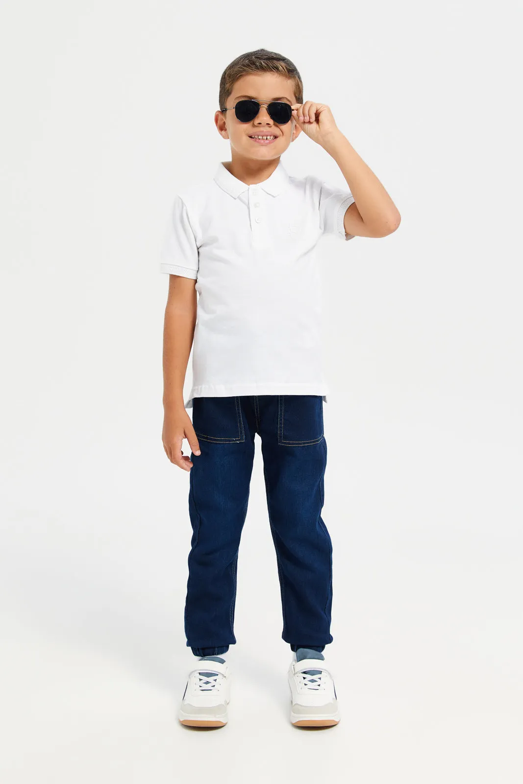 Junior Boys White Basic Tipping Polo T-Shirt