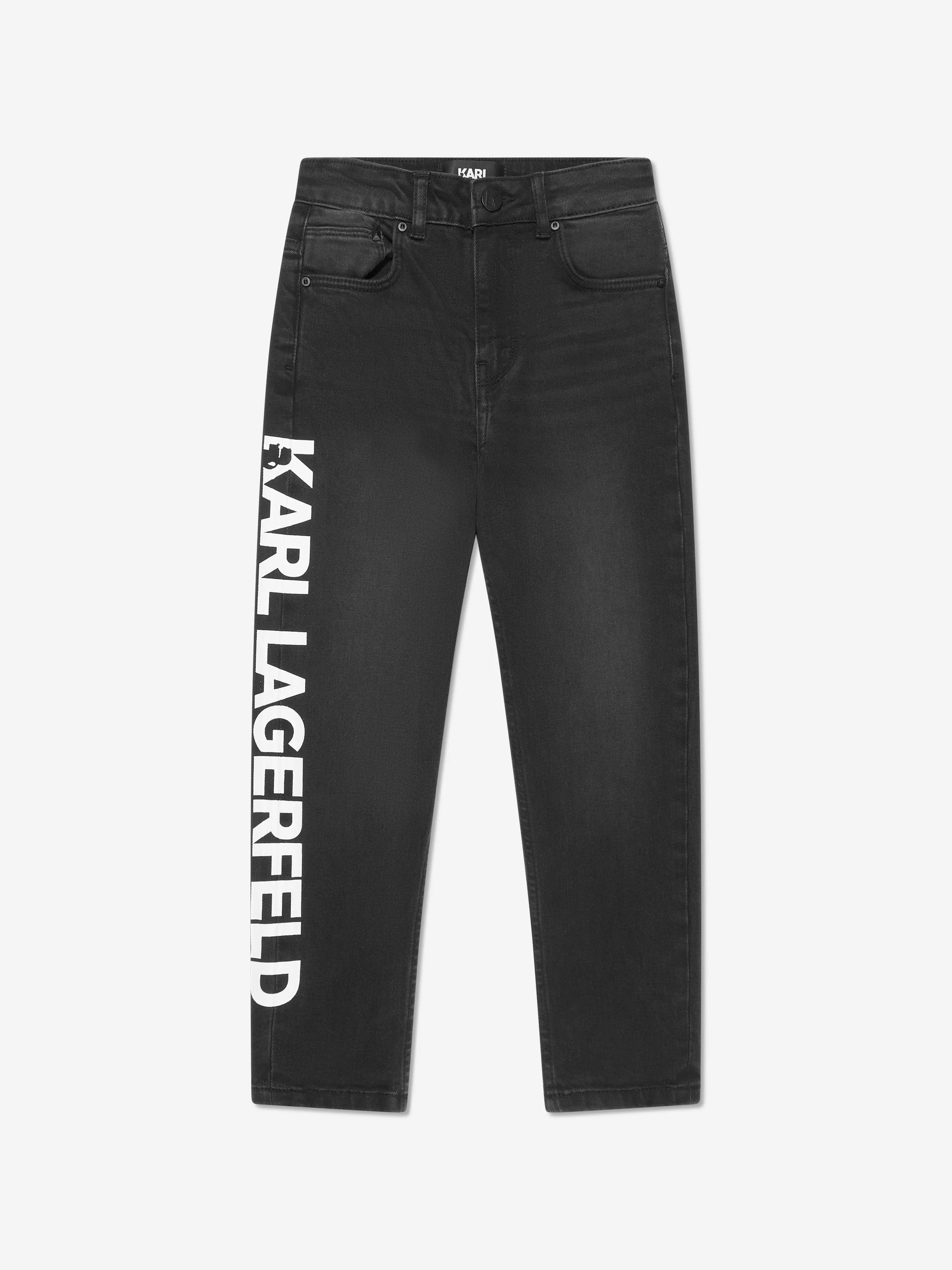 Karl Lagerfeld Boys Tapered Fit Logo Jeans in Black