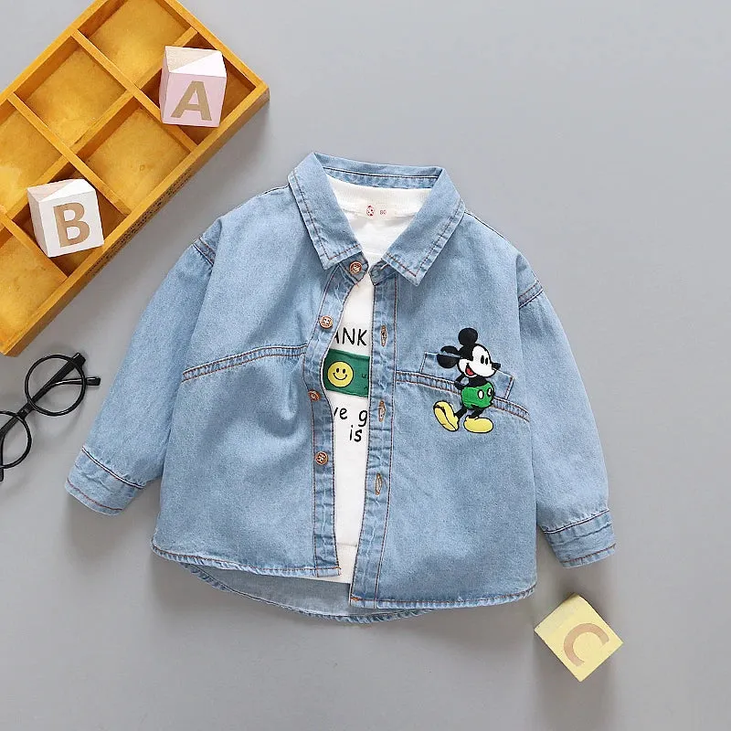 Kids Clothes Denim Shirt Spring Autumn Baby Boys Girls Cartoon Mickey Mouse Long Sleeves Lapel Shirts Children Cotton Jackets