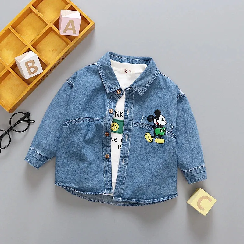 Kids Clothes Denim Shirt Spring Autumn Baby Boys Girls Cartoon Mickey Mouse Long Sleeves Lapel Shirts Children Cotton Jackets