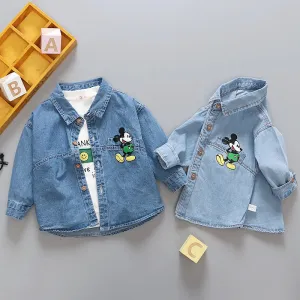 Kids Clothes Denim Shirt Spring Autumn Baby Boys Girls Cartoon Mickey Mouse Long Sleeves Lapel Shirts Children Cotton Jackets