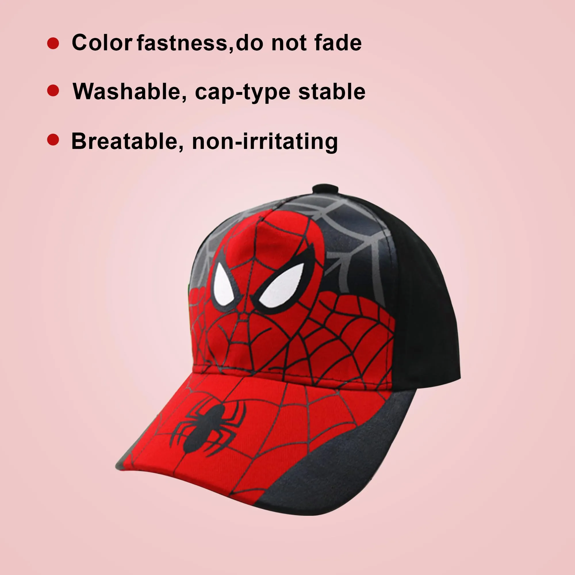 Kuber Industries Pack of 3 Spiderman Cap | Adjustable Cap for Boys and Girls | Cartoon Character Printed Little Cap for Kids | Cap for 7-12 Year Old Baby Girls and Boys | T8103-B | Black & Red