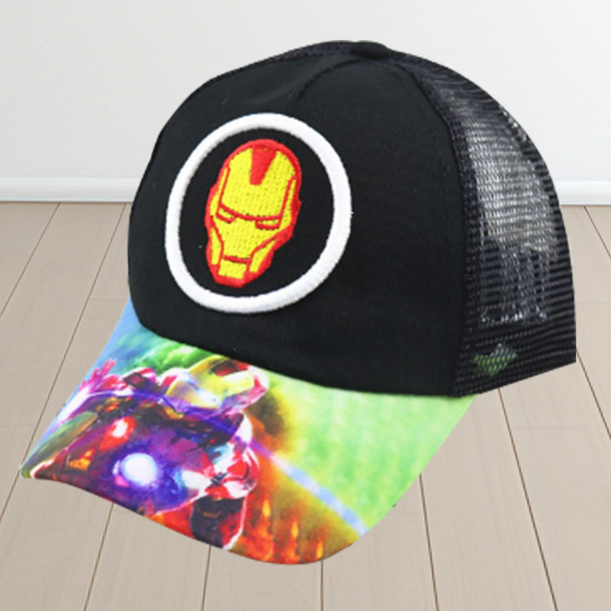 Kuber Industries Pack of 4 Iron Man | Adjustable Cap for Boys and Girls | Cartoon Character Printed Little Cap for Kids | Cap for 7-12 Year Old Baby Girls and Boys |T20310C | Black