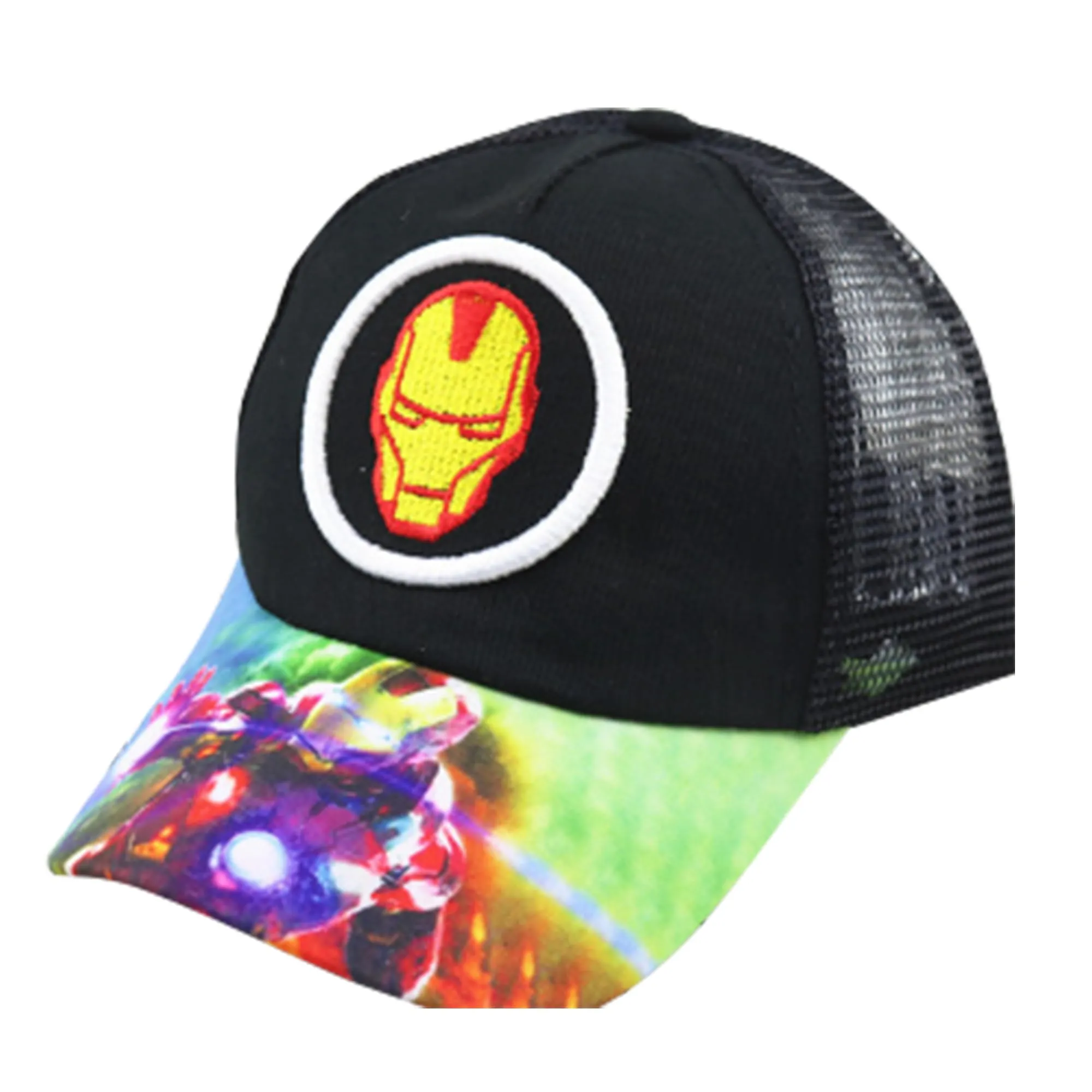 Kuber Industries Pack of 4 Iron Man | Adjustable Cap for Boys and Girls | Cartoon Character Printed Little Cap for Kids | Cap for 7-12 Year Old Baby Girls and Boys |T20310C | Black