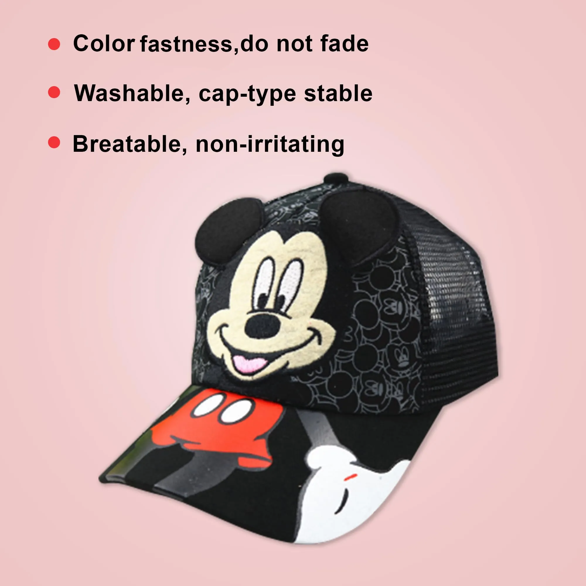 Kuber Industries Pack of 5 Mickey Mouse Cap | Adjustable Cap for Boys and Girls | Cartoon Character Printed Little Cap for Kids | Cap for 7-12 Year Old Baby Girls and Boys | QI0102-B | Black