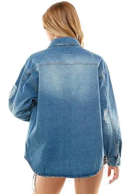 Long Denim Jacket-Medium Wash - #4680-4682