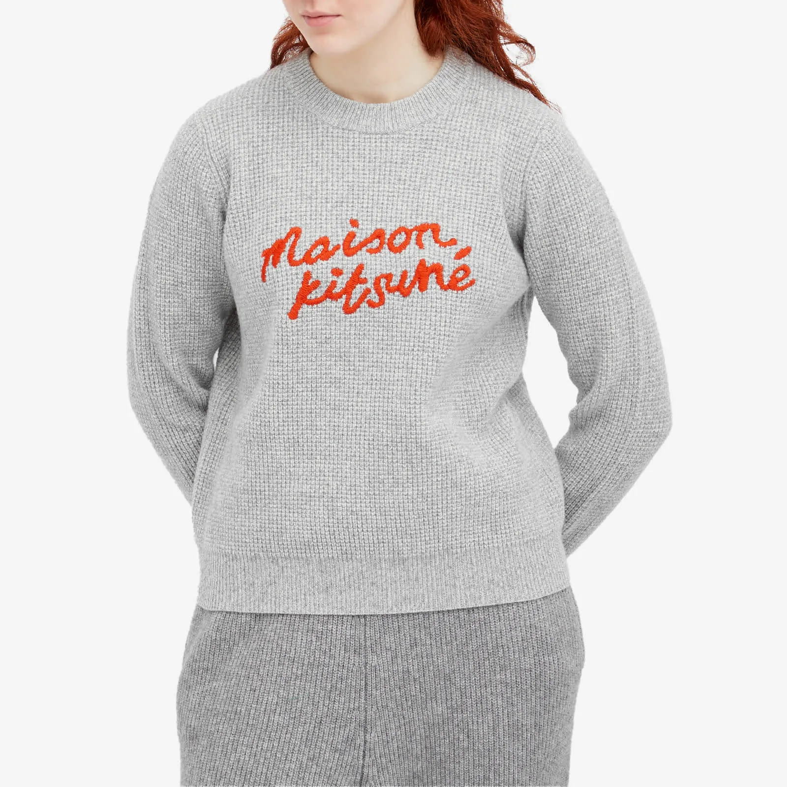 Maison Kitsune Handwritten Comfort Jumper, Light Gray Melange