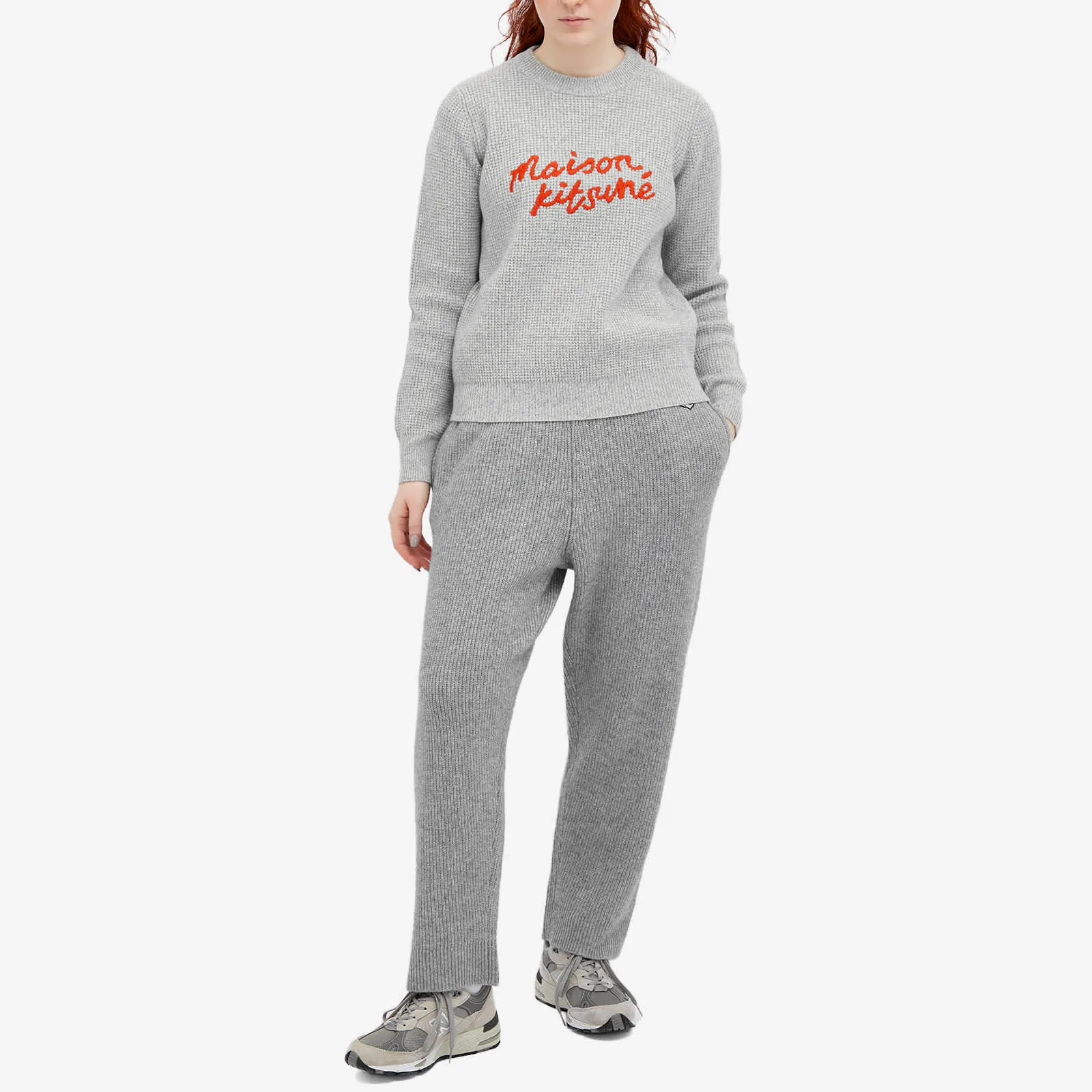 Maison Kitsune Handwritten Comfort Jumper, Light Gray Melange