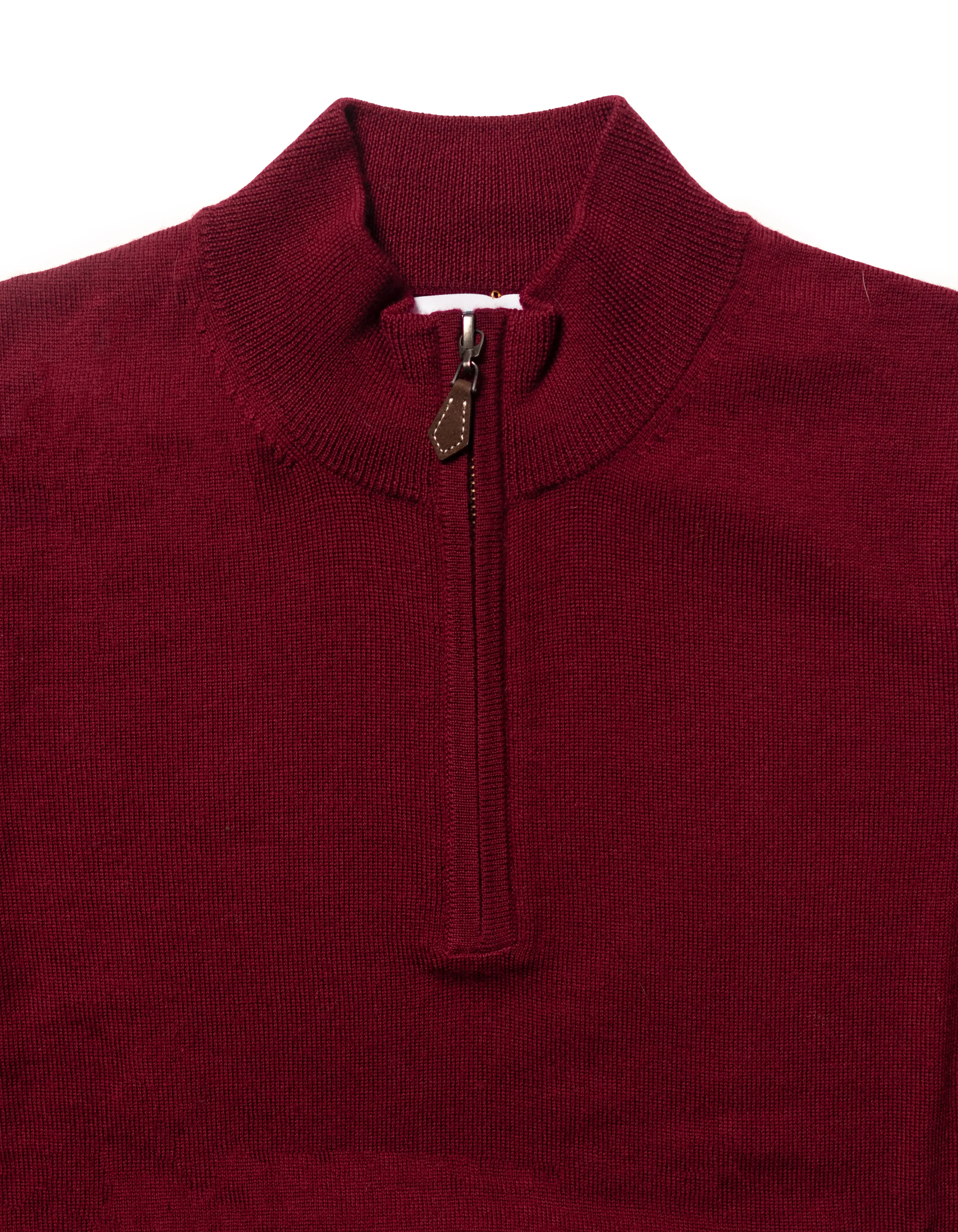 MERINO WOOL QUARTER ZIP UP - BURGUNDY