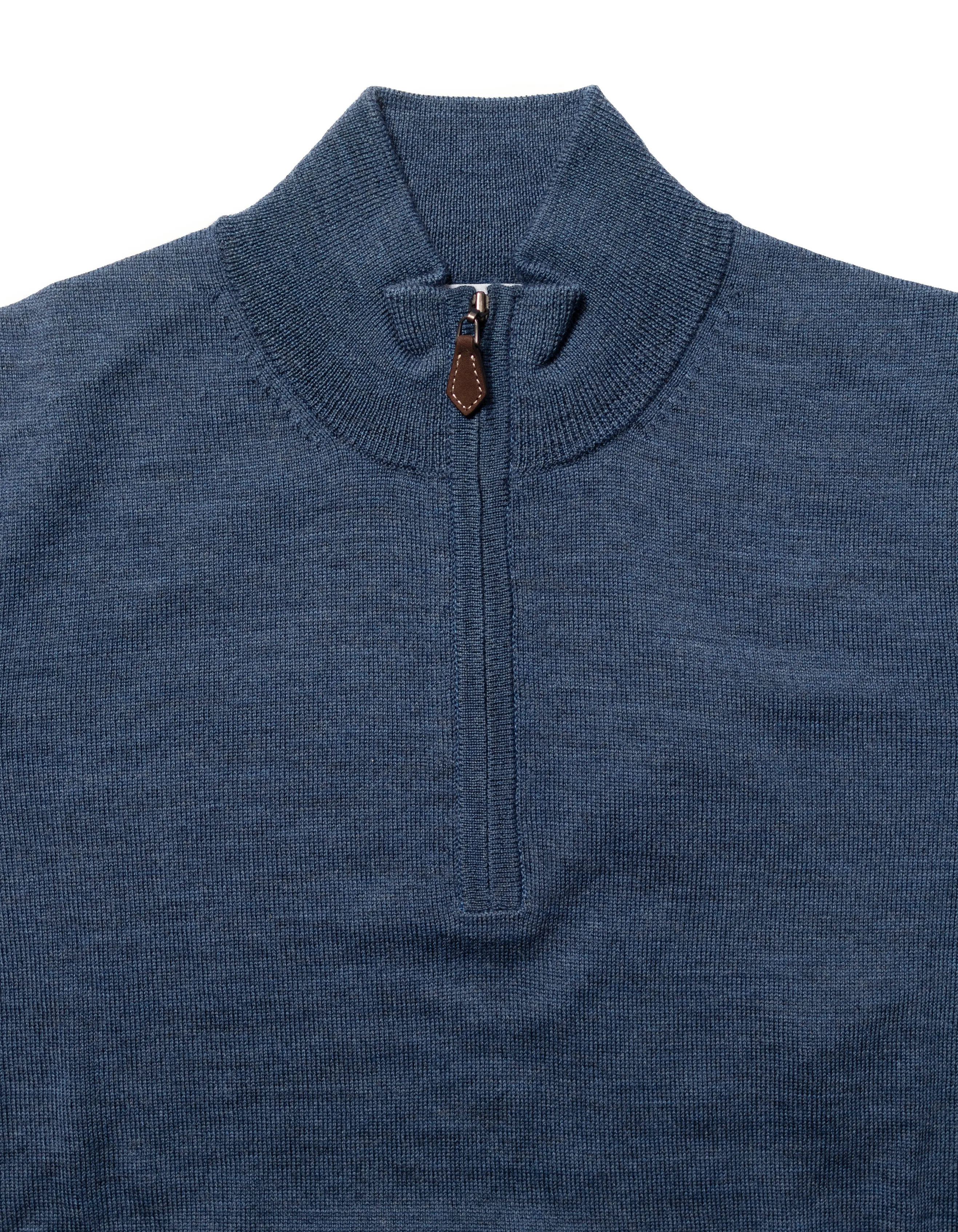 MERINO WOOL QUARTER ZIP UP - DENIM