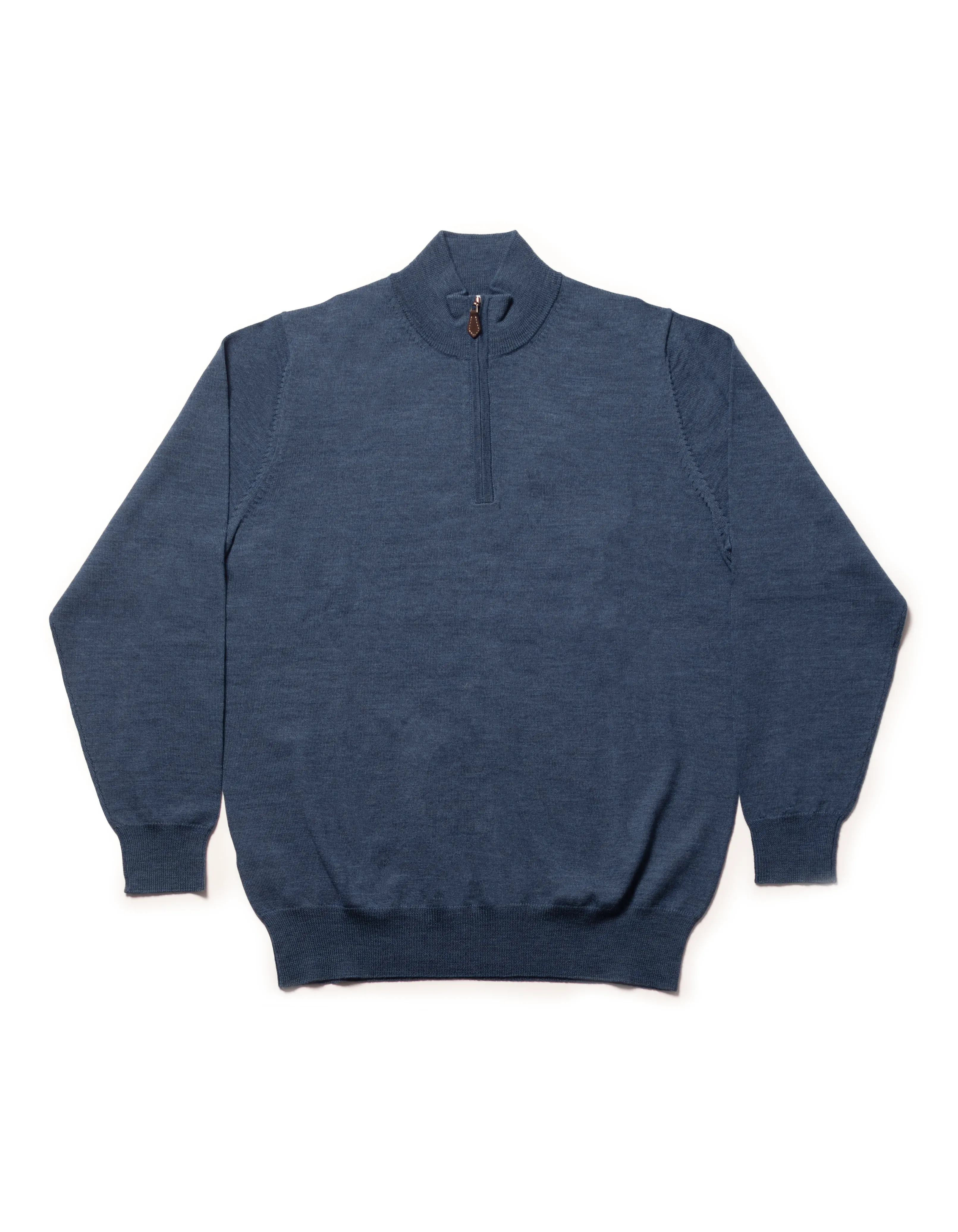 MERINO WOOL QUARTER ZIP UP - DENIM