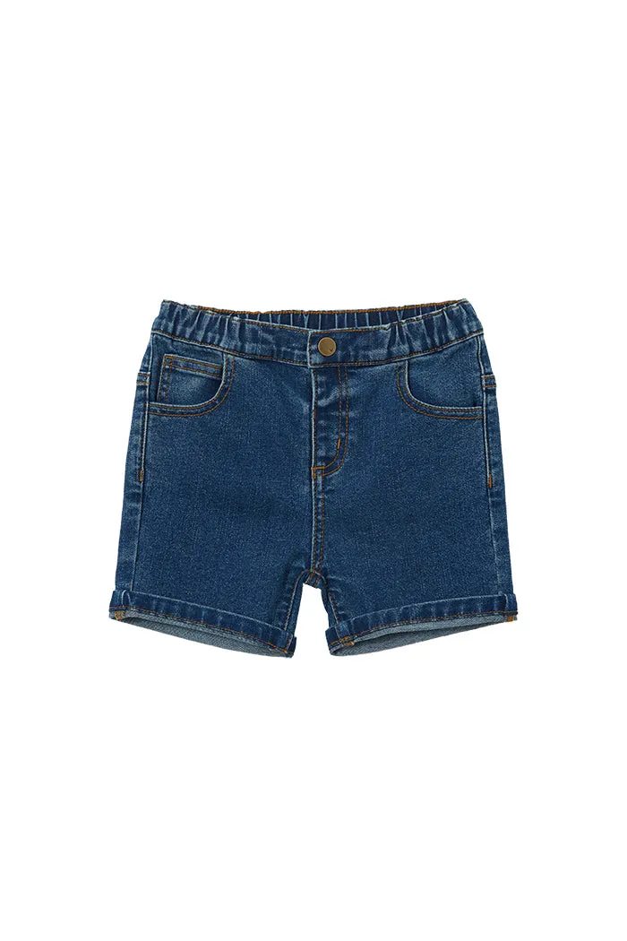 MILKY STONE WASH DENIM SHORT