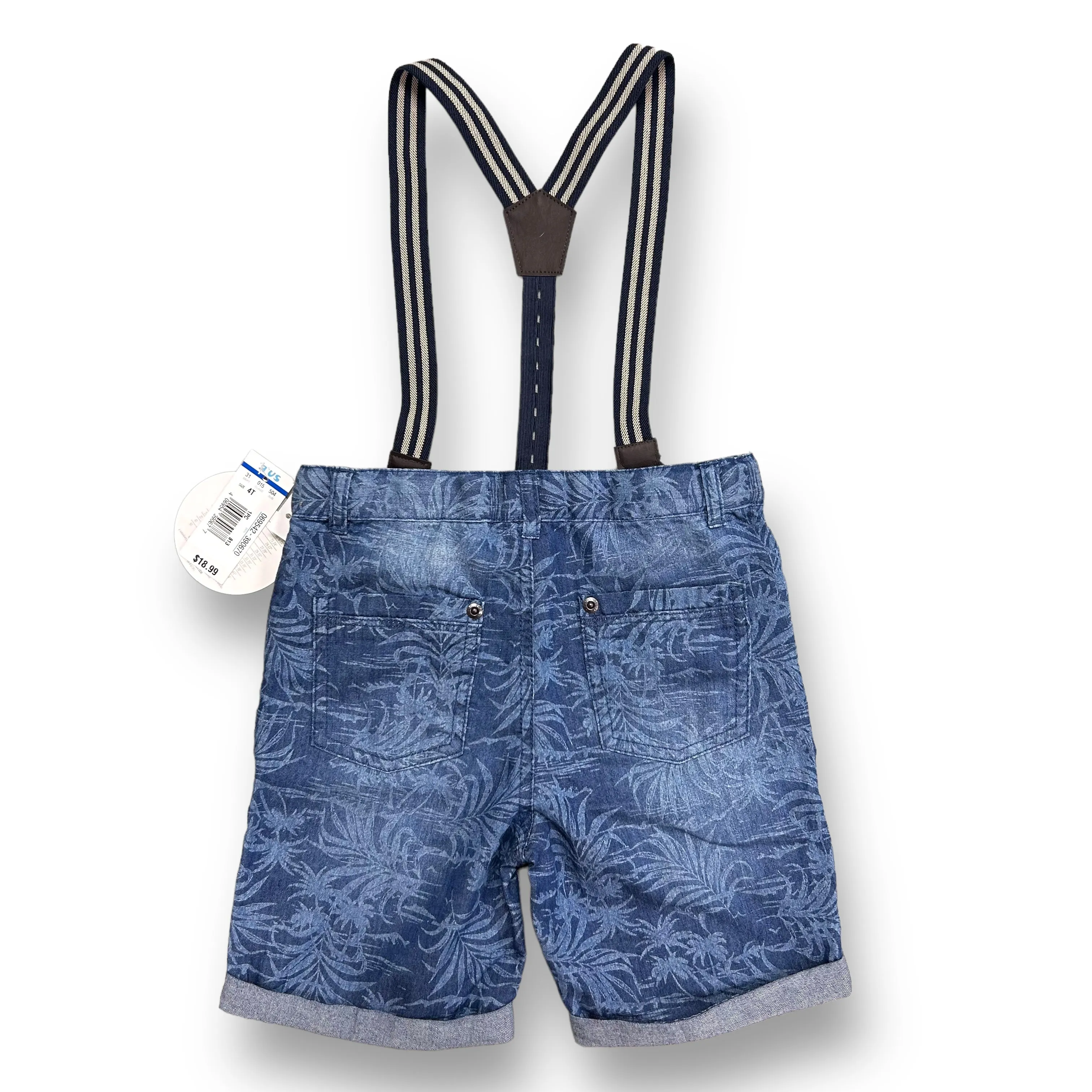 NEW! Boys Koala Kids Size 4T Denim Tropical Print Suspender Shortalls