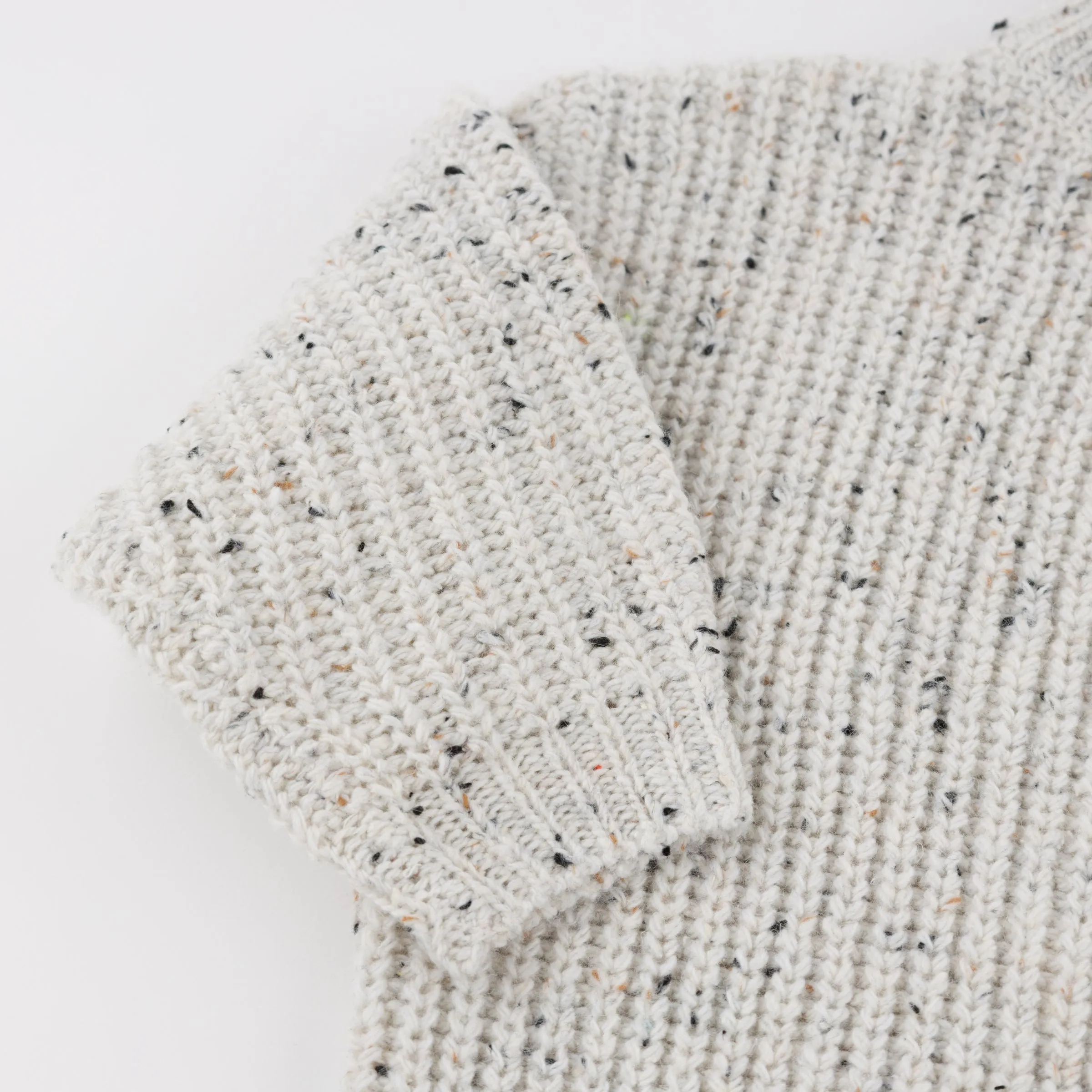 oh baby! Speckle Knit Grandpa Knitted Pullover Sweater - Snowy