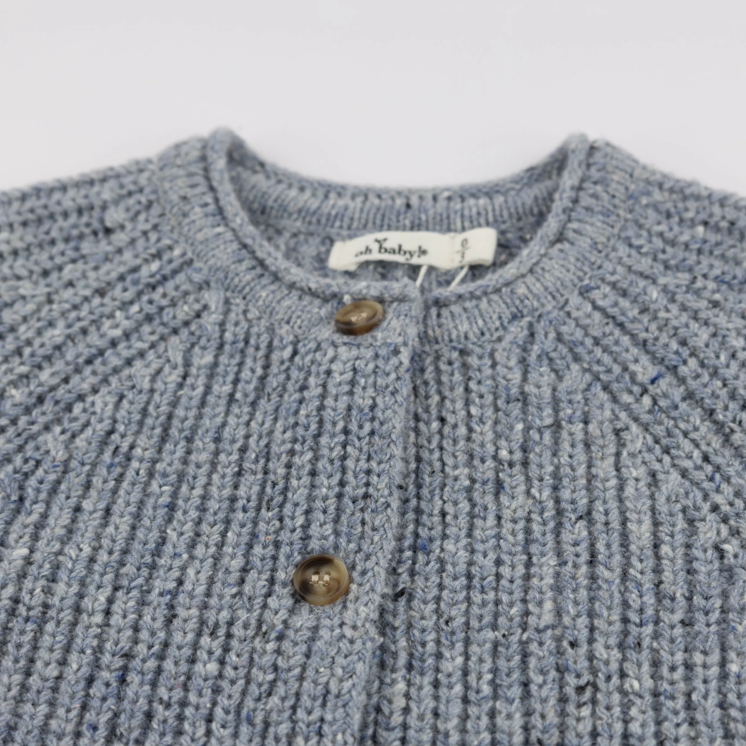 oh baby! Speckle Knit Grandpa Roll Neck Cardigan - Ocean