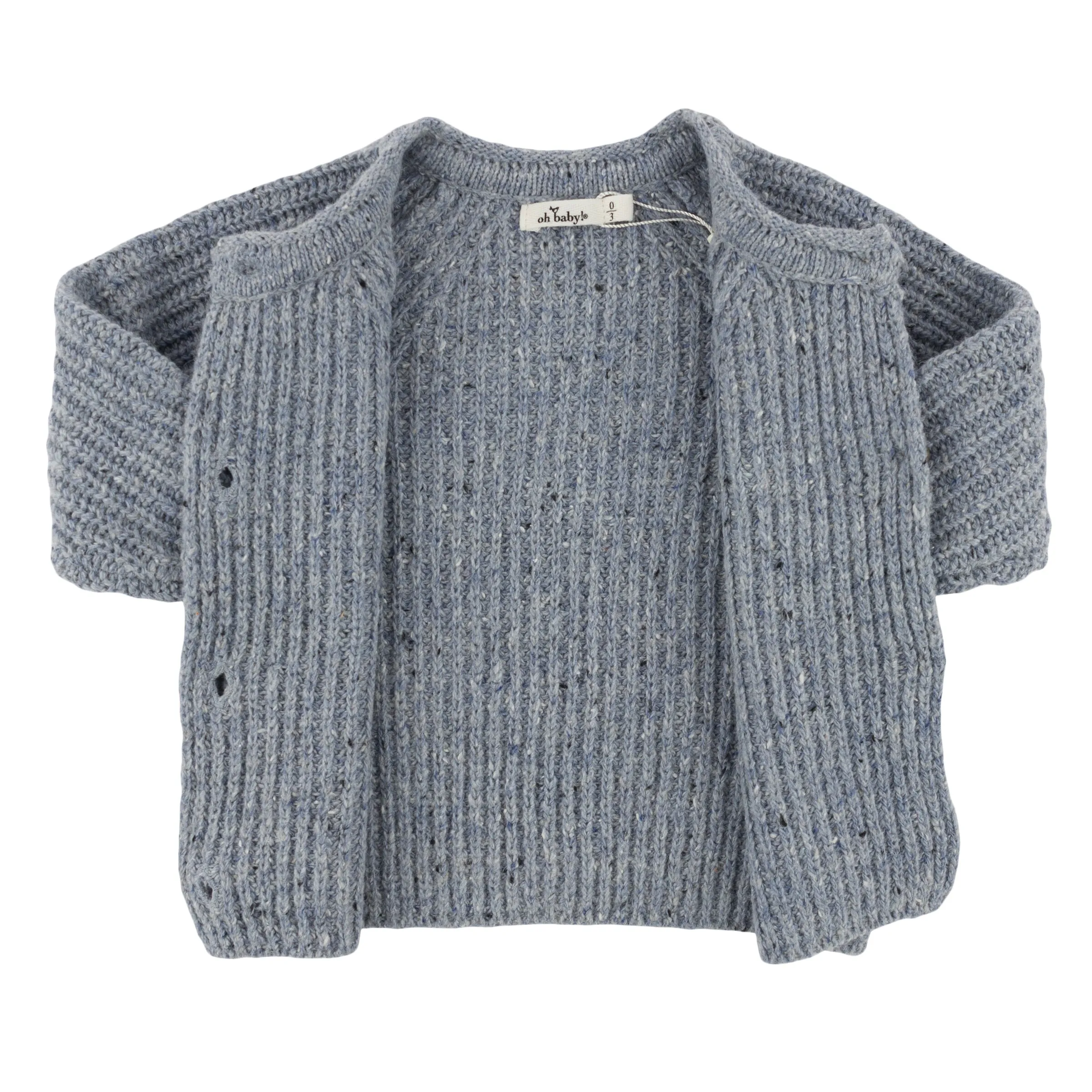 oh baby! Speckle Knit Grandpa Roll Neck Cardigan - Ocean