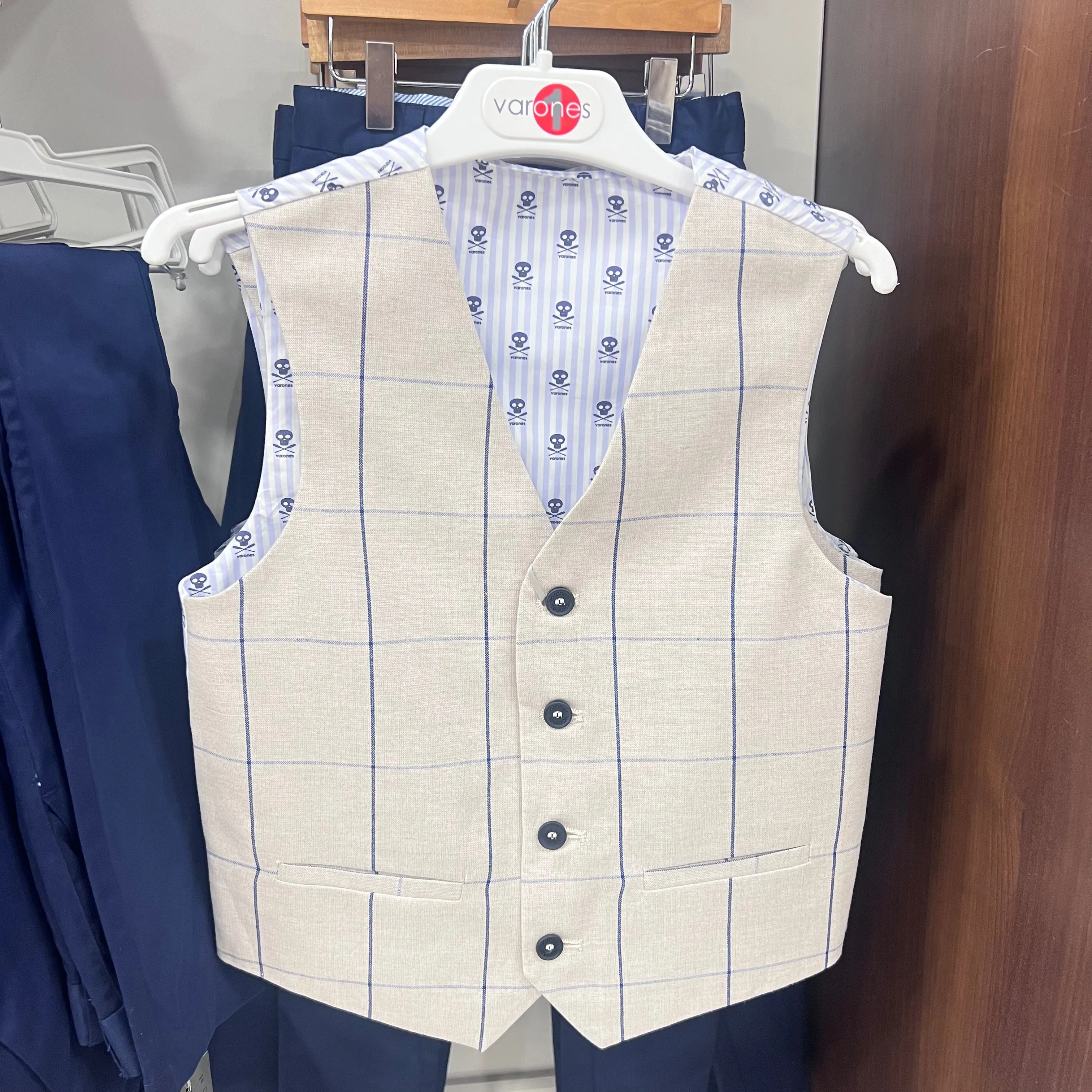 One Varones Boys Beige Checked Waistcoat