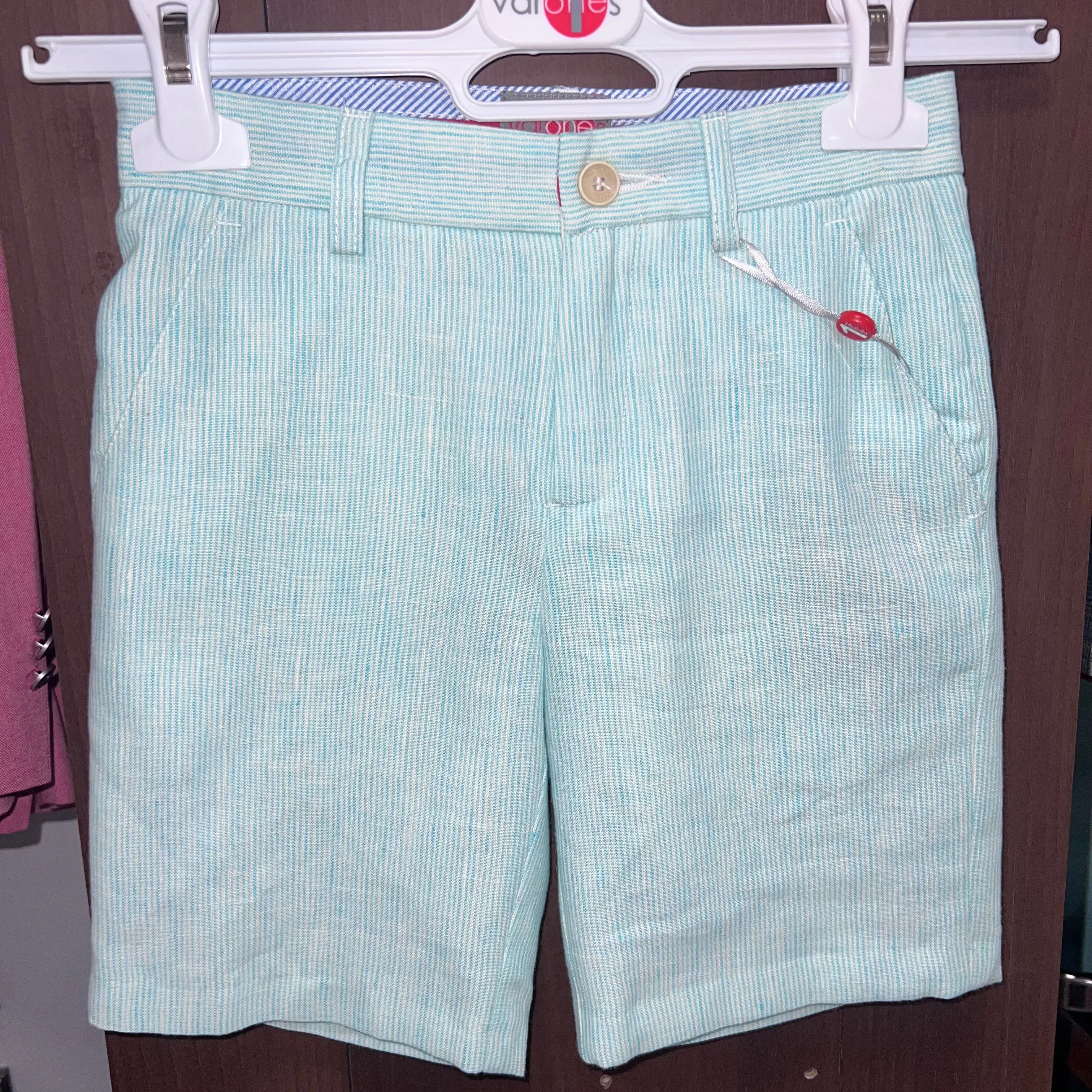 One Varones Boys Pale Green Stripe Shorts