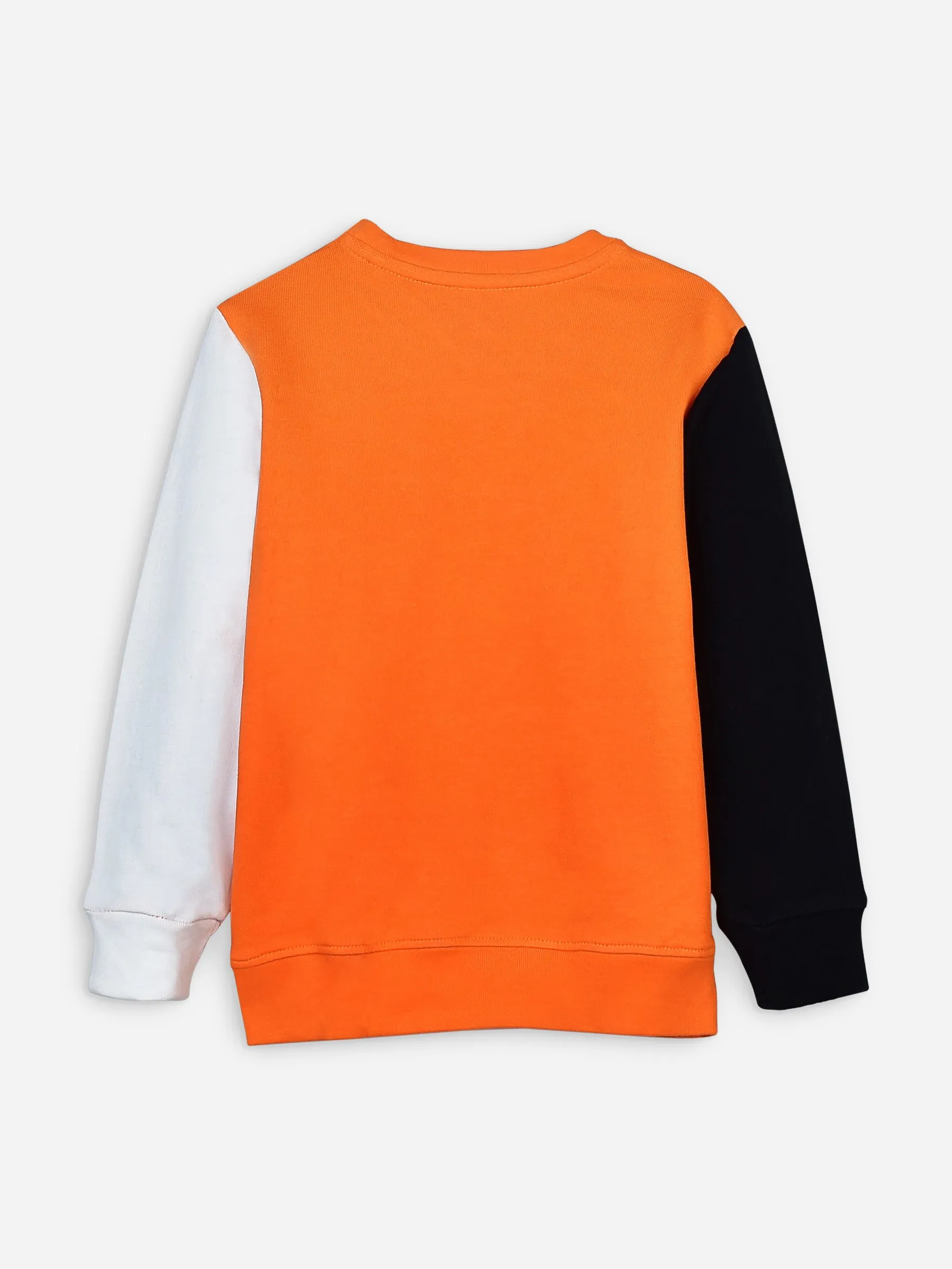 Orange Contrasting Sleeves Sweatshirt With 'Game On' Print