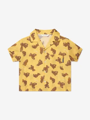 Palm Angels Boys AOP PA Bears Bowling Shirt in Yellow