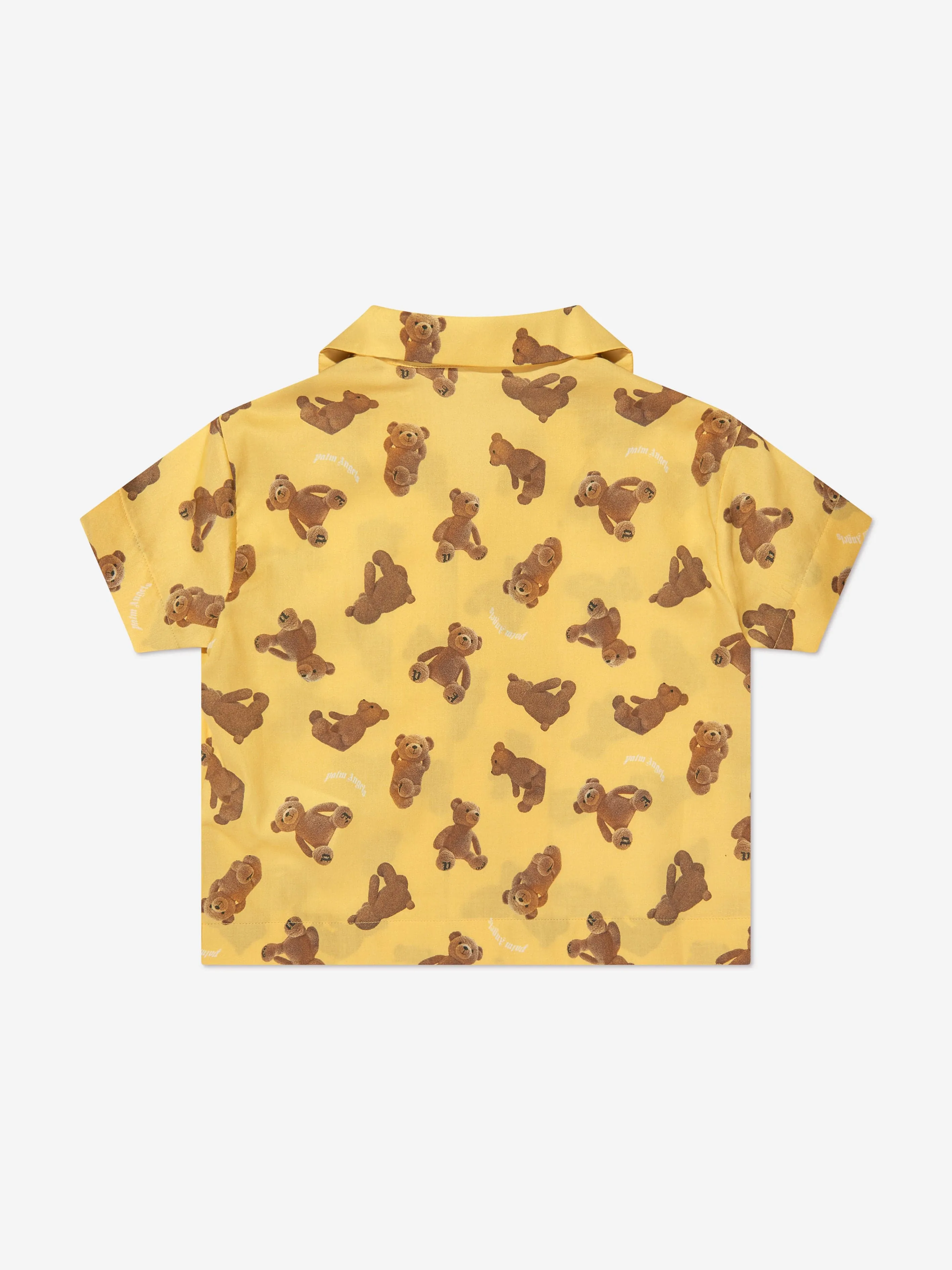 Palm Angels Boys AOP PA Bears Bowling Shirt in Yellow