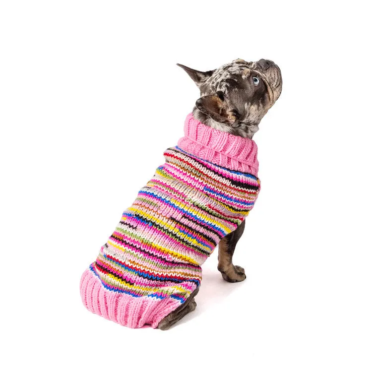 Pink Multi-Colored Wool Dog Sweater