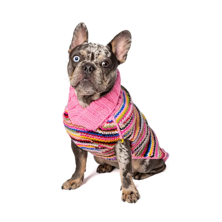 Pink Multi-Colored Wool Dog Sweater