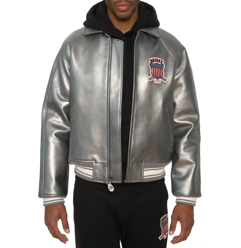 Purchase Best Style Of Metallic Silver Of Fashion Bomber Leather Jackets For Mens