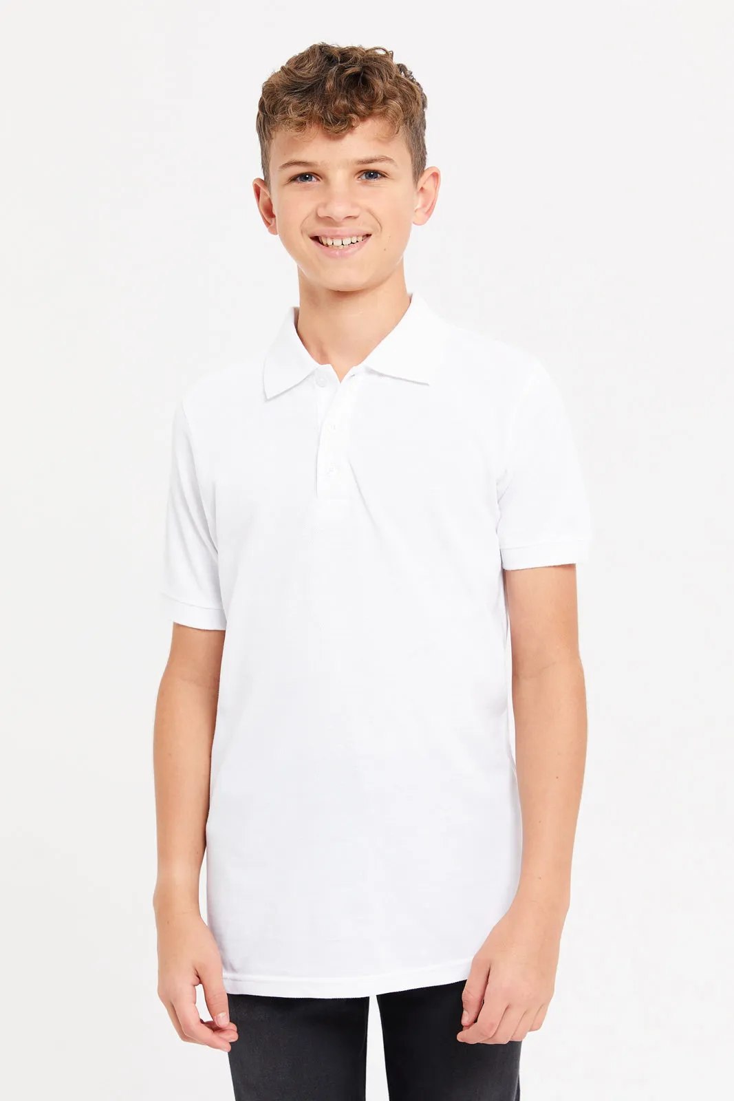 Senior Boys Black And White Plain Polo Shirts Set (Pack Of 2)