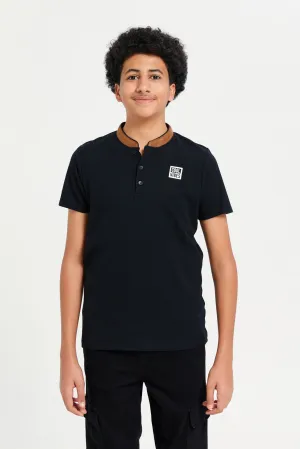 Senior Boys Black Embellished Polo Shirt