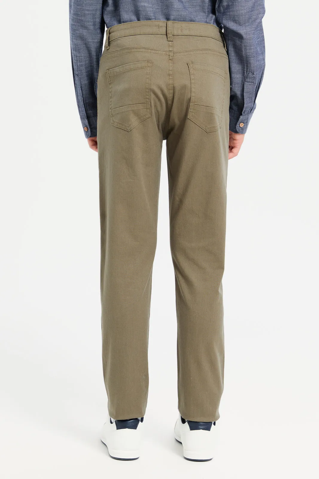 Senior Boys Olive 5 Pocket Jeans