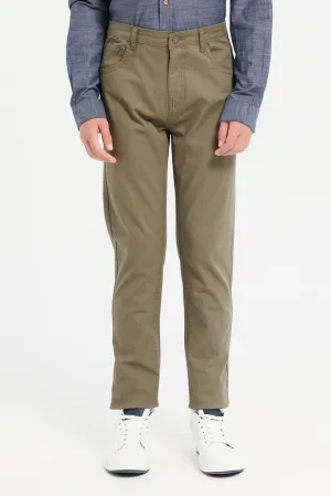 Senior Boys Olive 5 Pocket Jeans