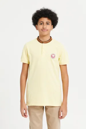 Senior Boys Yellow Mandarin Collar Polo T-Shirt